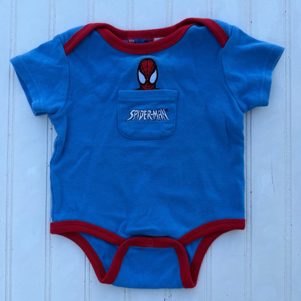 Y2k Spider-Man Baby Bodysuit Blue Red Short Sleeve Embroidered 3-6M